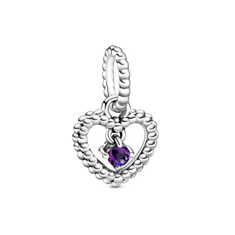 Pandora Purple Crystal Beaded Heart Dangle Charm image number 1