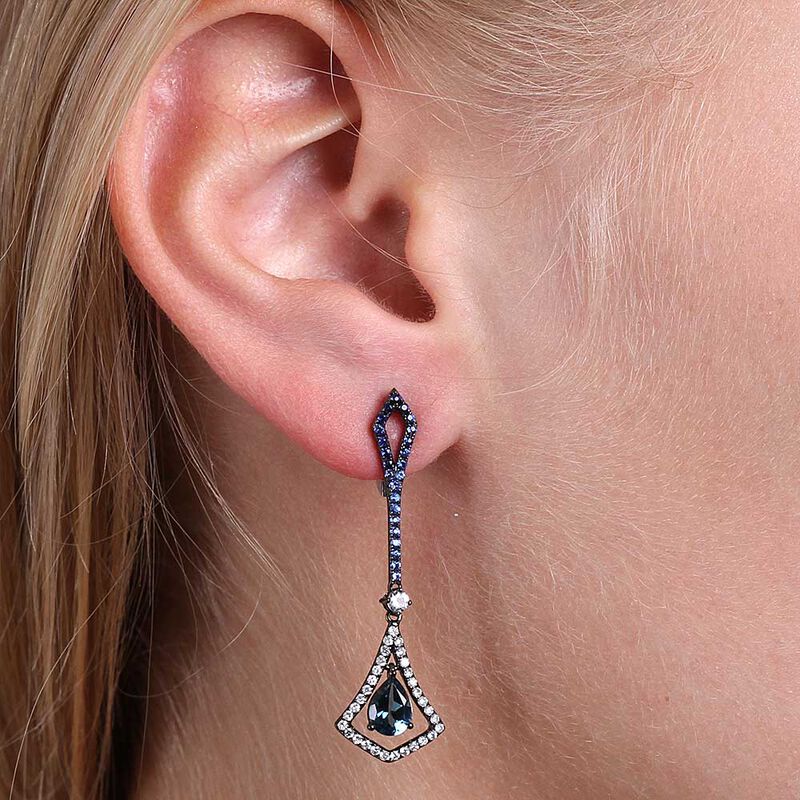 Blue Topaz, Sapphire & Diamond Earrings 14K image number 1