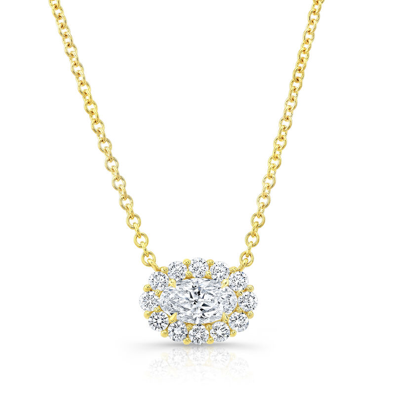 Rahaminov Oval Diamond Halo Necklace, 18K Yellow Gold image number 0