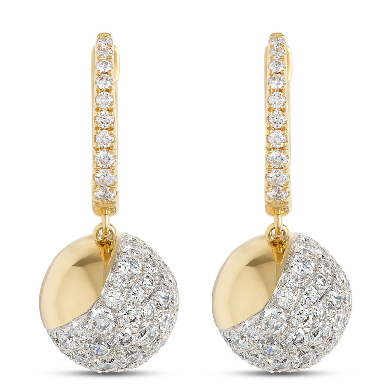Pave Diamond Disk Earrings, 1 &frac34; Carat Total Weight, 18K Yellow Gold image number 0