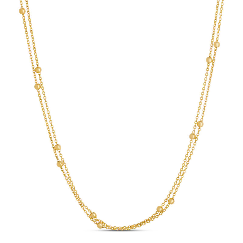 17-Inch Double Strand Necklace with Bead Stations, 14K Yellow Gold image number 0