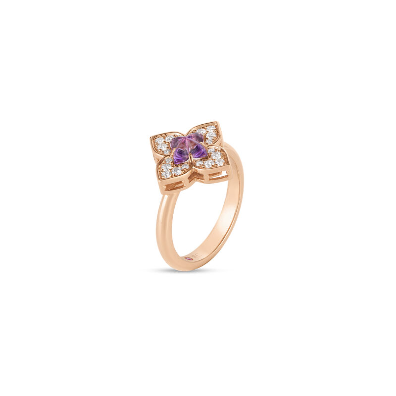 Roberto Coin 18K Rose Gold Venetian Princess Carnival Pave Diamond And Amethyst Small Flower Ring image number 1