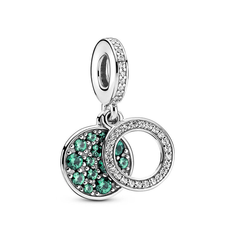 Pandora Sparkling Green Disc Crystal & CZ Double Dangle Charm image number 1