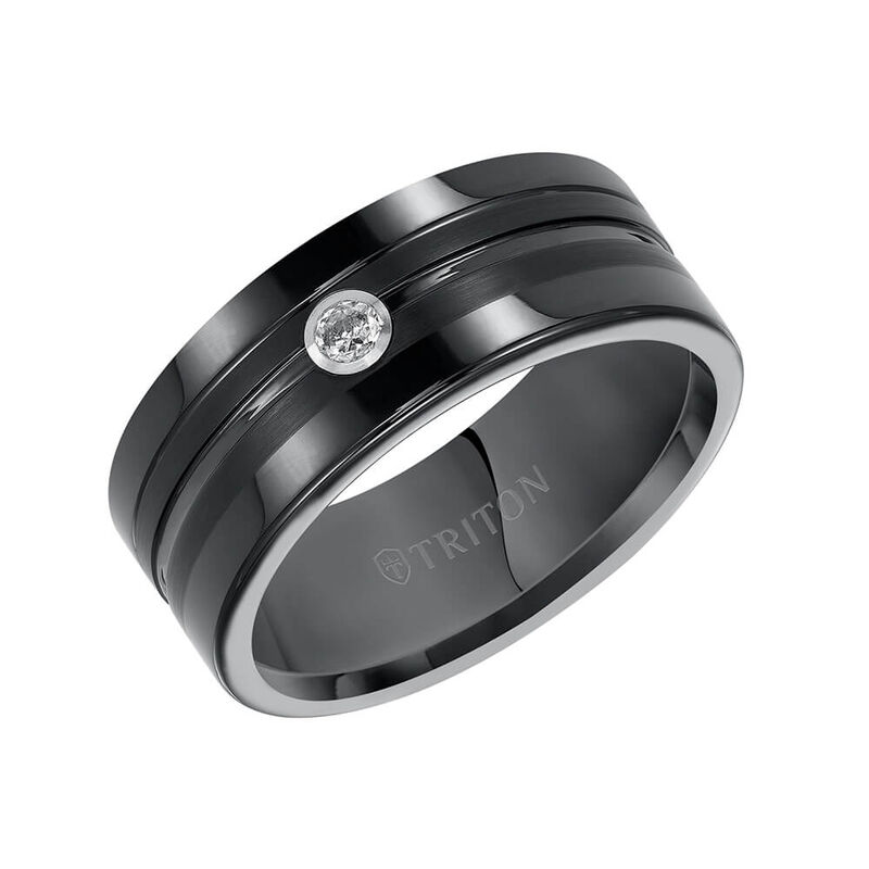 TRITON Stone Contemporary Comfort Fit Center Groove Diamond Band in Black Tungsten, 8 mm image number 1