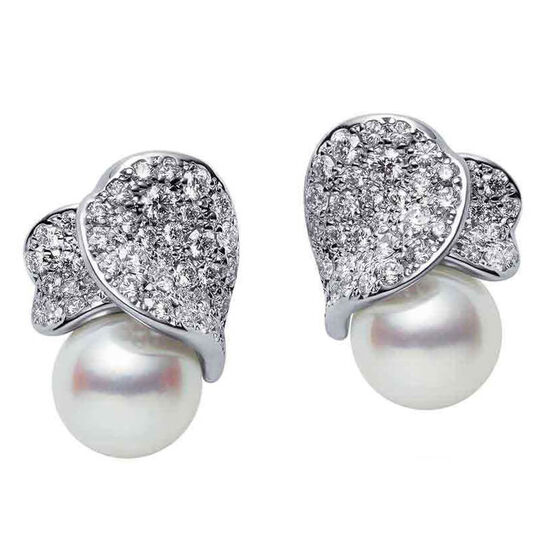 Mikimoto Akoya Cultured Pearl & Diamond Earrings 18K, 7.5mm