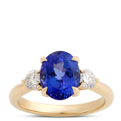 Oval Tanzanite and Diamond Ring, 14K Yellow Gold