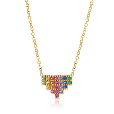 Rainbow Sapphire & Tsavorite Garnet Mini Pyramid Necklace 14K