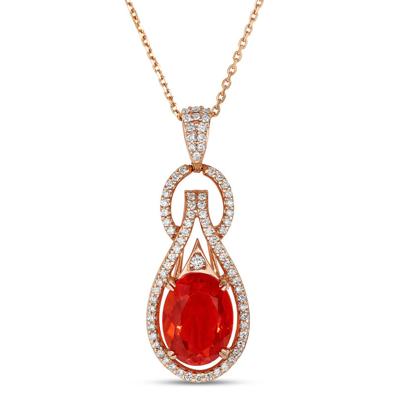 Oval Fire Opal and Diamond Pendant, 14K Rose Gold image number 0