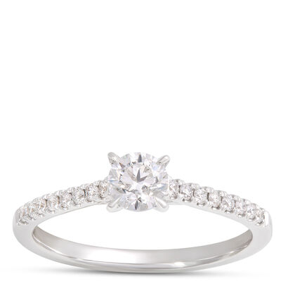 Classic Round Diamond Ring, &frac12; Carat Total Weight, 14K White Gold