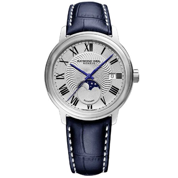 Raymond Weil Maestro Moon Phase Automatic Leather Strap Watch, 40mm