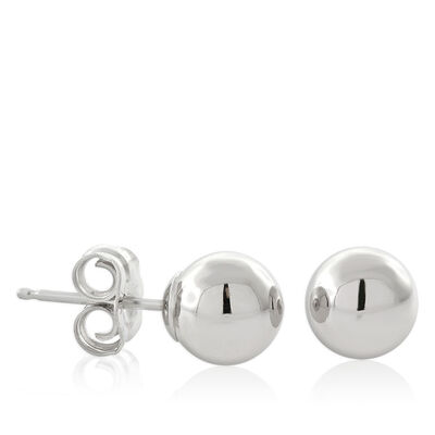 White Gold Ball Earrings 14K, 6mm