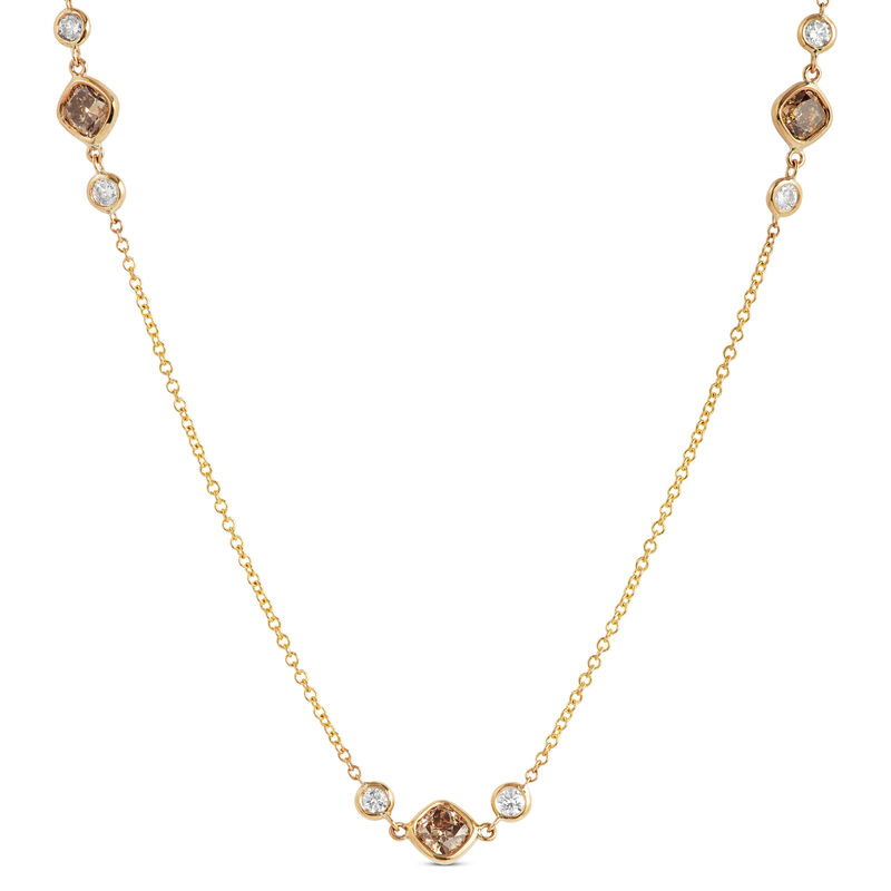 Cushion Cut Natural Brown Diamond Necklace, 14K Yellow Gold image number 1