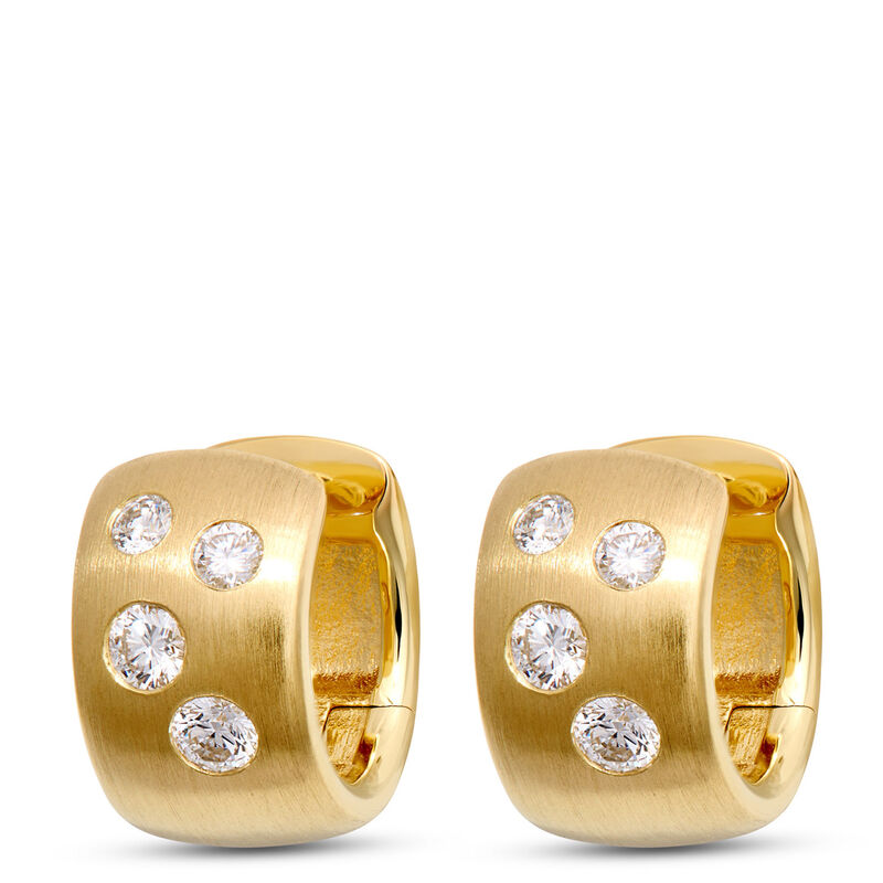 12MM Huggie Hoops With Scattered Round Diamonds, 14K Yellow Gold image number 0