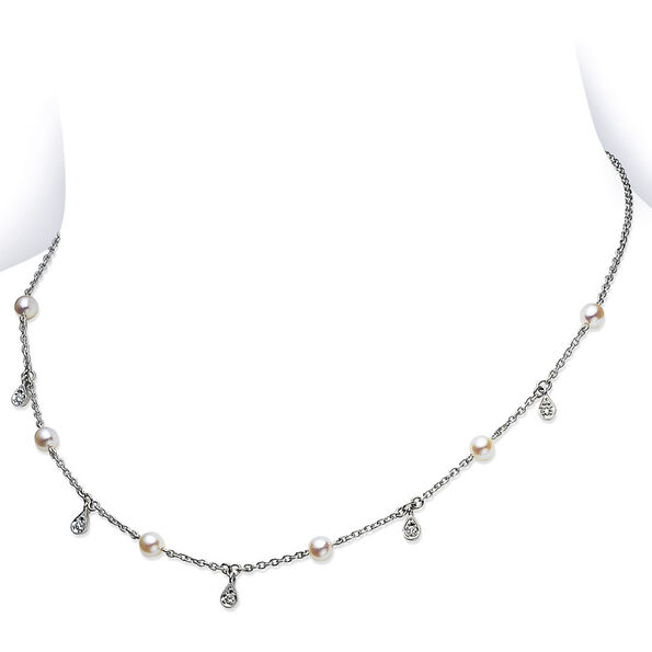 Mikimoto Akoya Cultured Pearl & Diamond Teardrop Necklace 18K