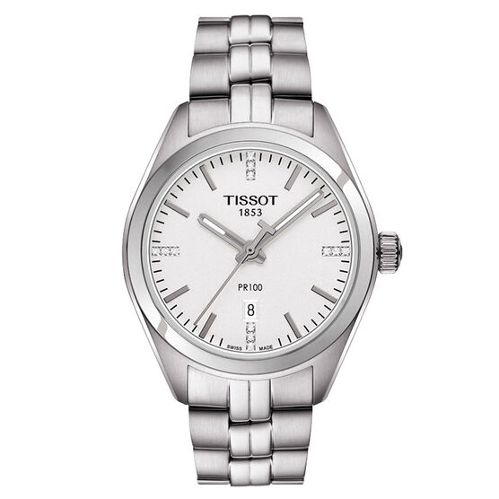 Tissot PR 100 Lady Diamond Silver Dial Quartz Watch, 33mm