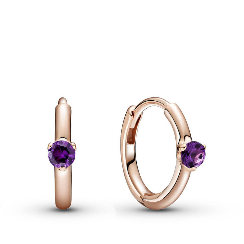 Pandora Purple Solitaire Crystal Huggie Hoop Earrings image number 1