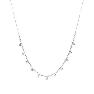 Platinum Born Adjustable Diamond Cut Bead Station Necklace