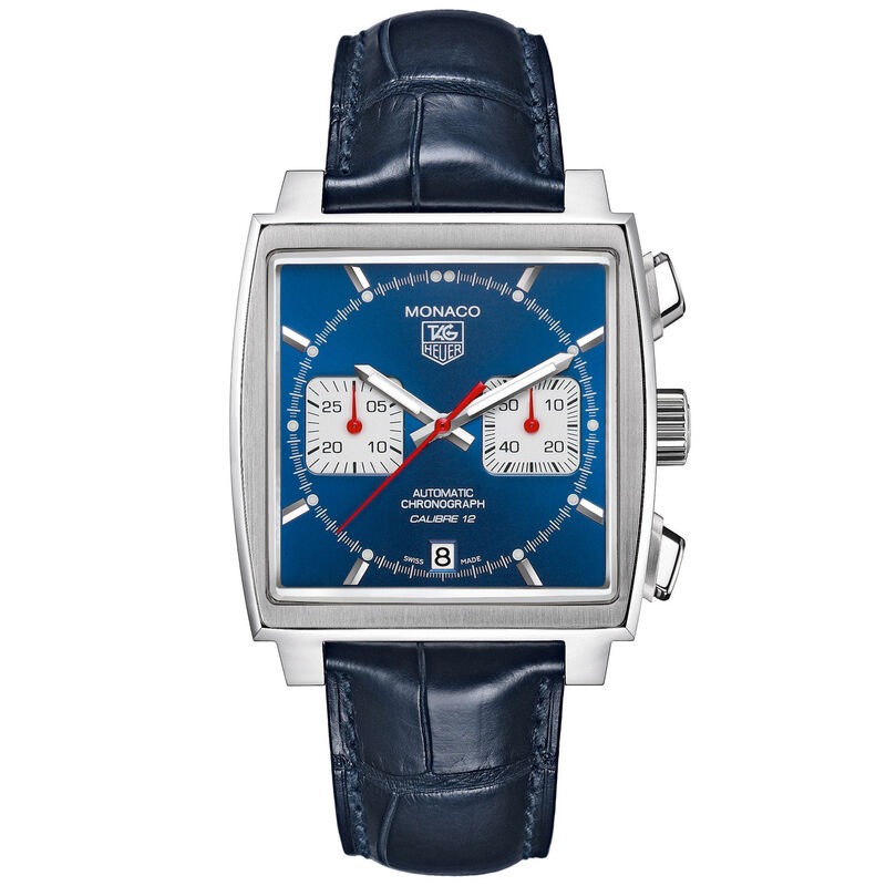 TAG Heuer Monaco Calibre 12 Automatic Mens Blue Alligator Watch image number 1