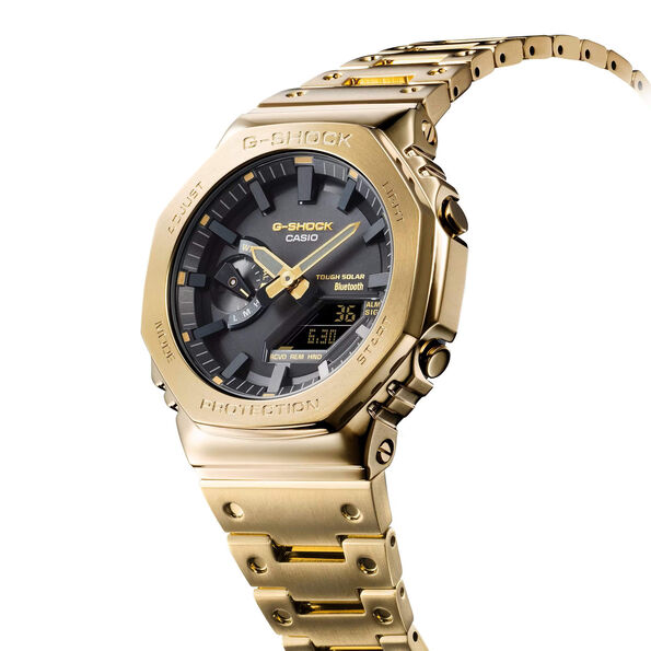 G-Shock FULL METAL 2100 Series Watch Black Dial Gold Steel Bracelet, 50mm