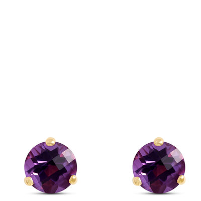 Classic Round Amethyst Studs, 14K Yellow Gold