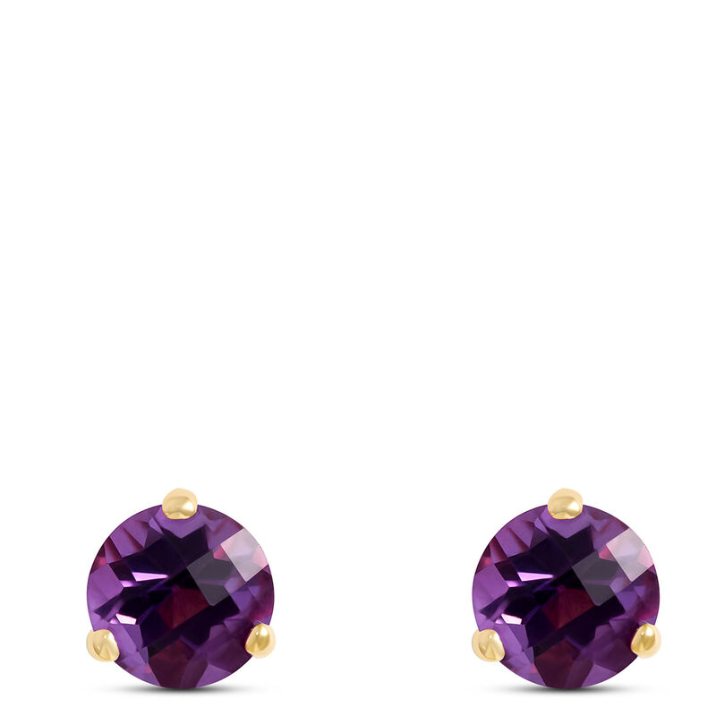 Classic Round Amethyst Studs, 14K Yellow Gold image number 0