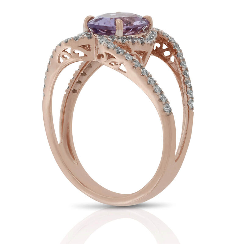 Rose Gold Oval Amethyst & Diamond Crossover Ring 14K image number 3