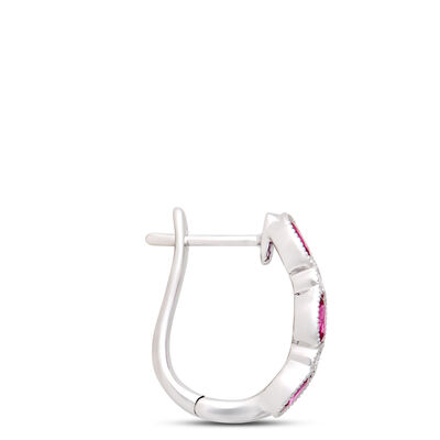 Oval Ruby Hoops, 14K White Gold