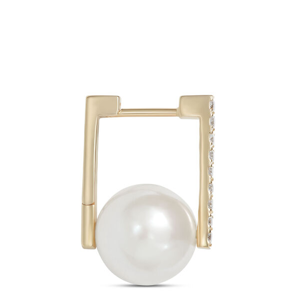 Square Pearl and Diamond Hoops, 14K Yellow Gold