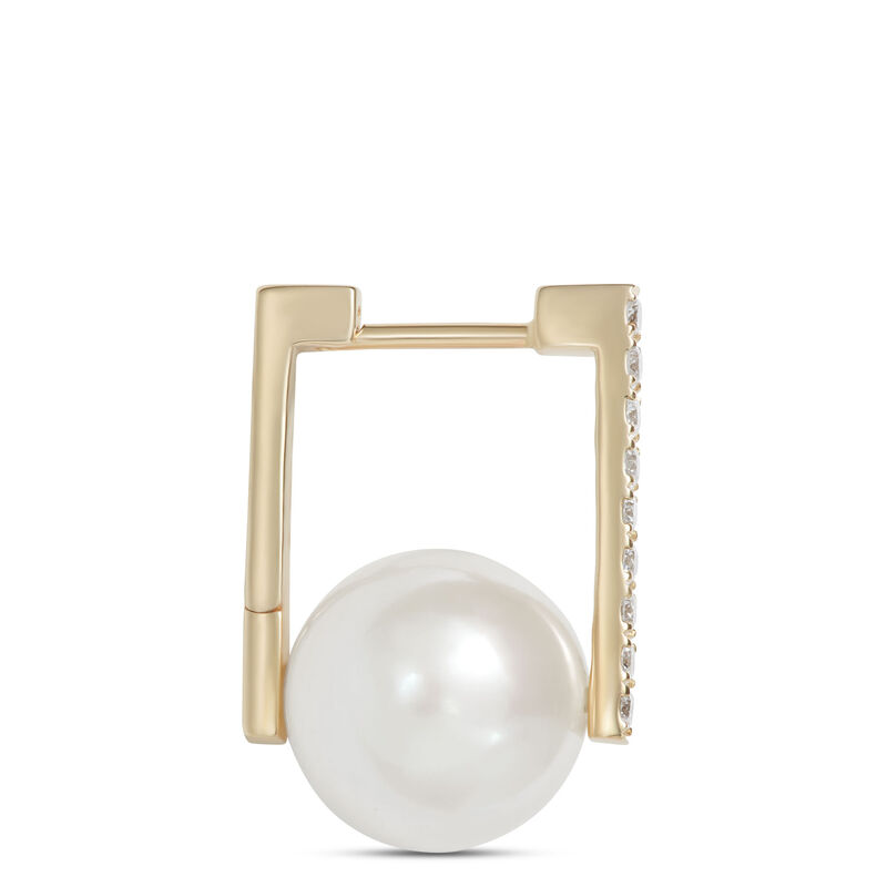 Square Pearl and Diamond Hoops, 14K Yellow Gold image number 1