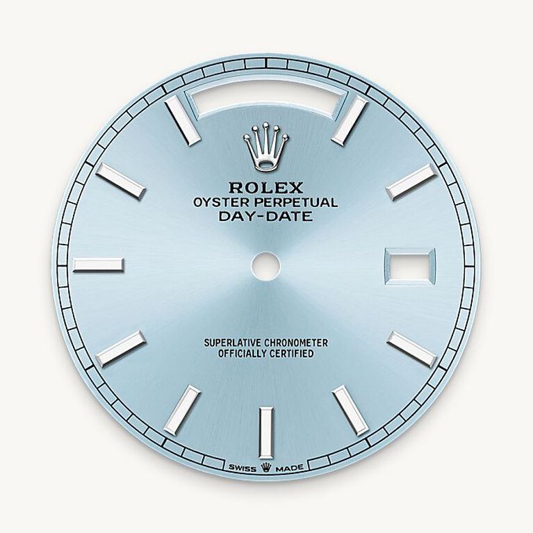 rolex day-date in platinum, m228236-0018 - ice-blue dial - ben bridge