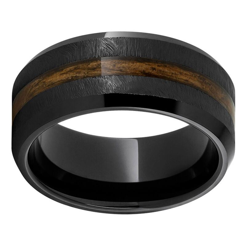 Barrel Aged™ Black Diamond Ceramic™ Ring with Bourbon Wood Inlay and Grain Finish image number 1
