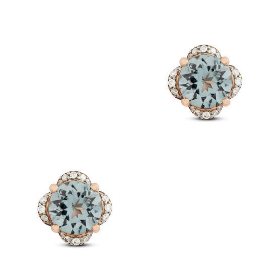 Rose Gold Gray Spinel & Diamond Flower Stud Earrings 14K