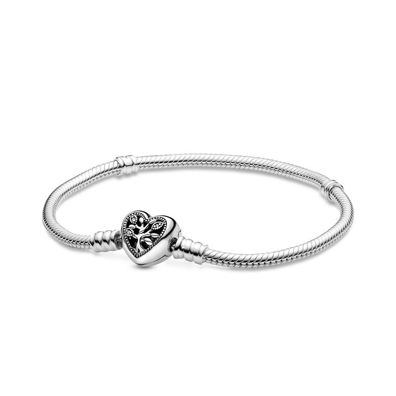 Pandora Moments Family Tree Heart Clasp Snake Chain CZ Bracelet image number 0