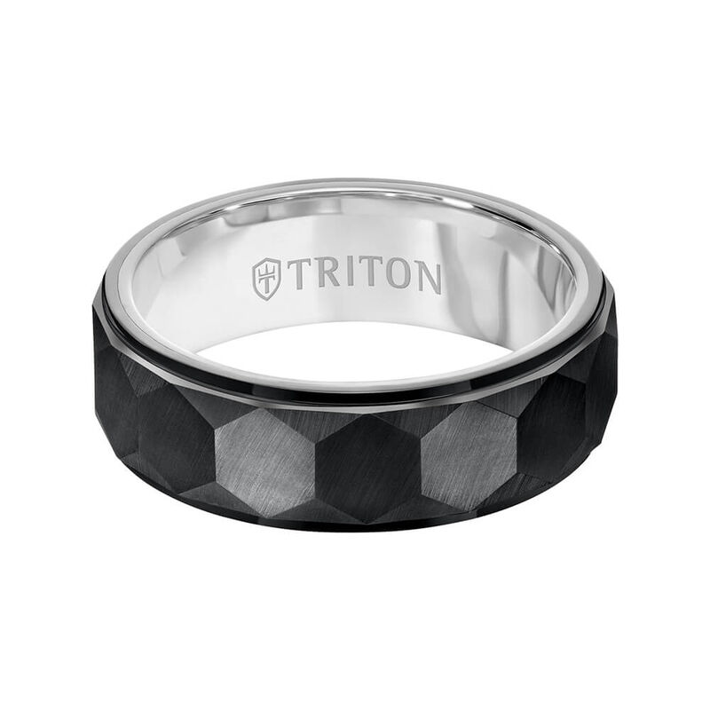TRITON Contemporary Comfort Fit Faceted Hexagon Band in Tungsten, 7 mm image number 2