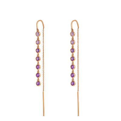 Classic Round Amethyst Threader Earrings, 14K Yellow Gold