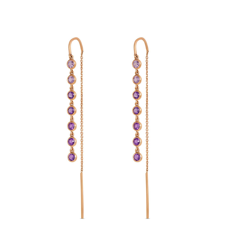 Classic Round Amethyst Threader Earrings, 14K Yellow Gold image number 0