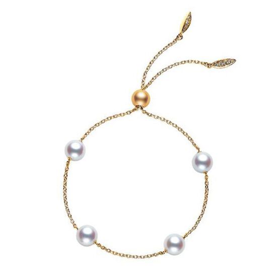 Mikimoto Akoya Cultured Pearl & Diamond Bolo Bracelet 18K