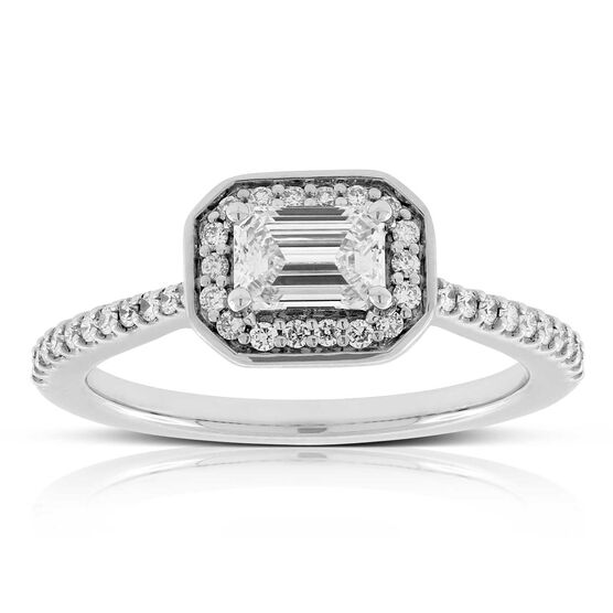 Emerald Cut Diamond Halo Engagement Ring 14K