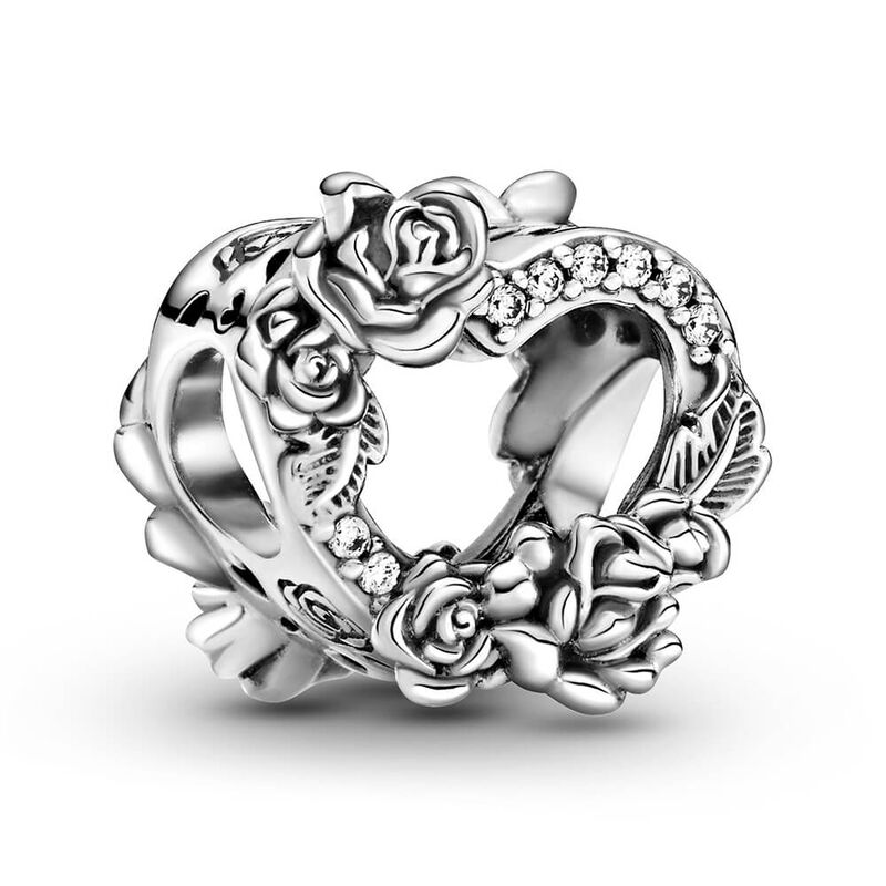 Pandora Open Heart & Rose Flowers CZ Charm image number 1