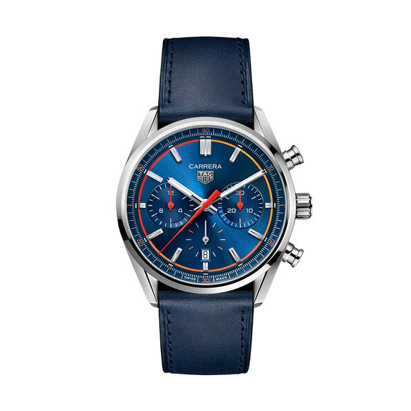 TAG Heuer Carrera Chronograph Watch Steel Case Blue Multi-color Accented Dial, 42mm