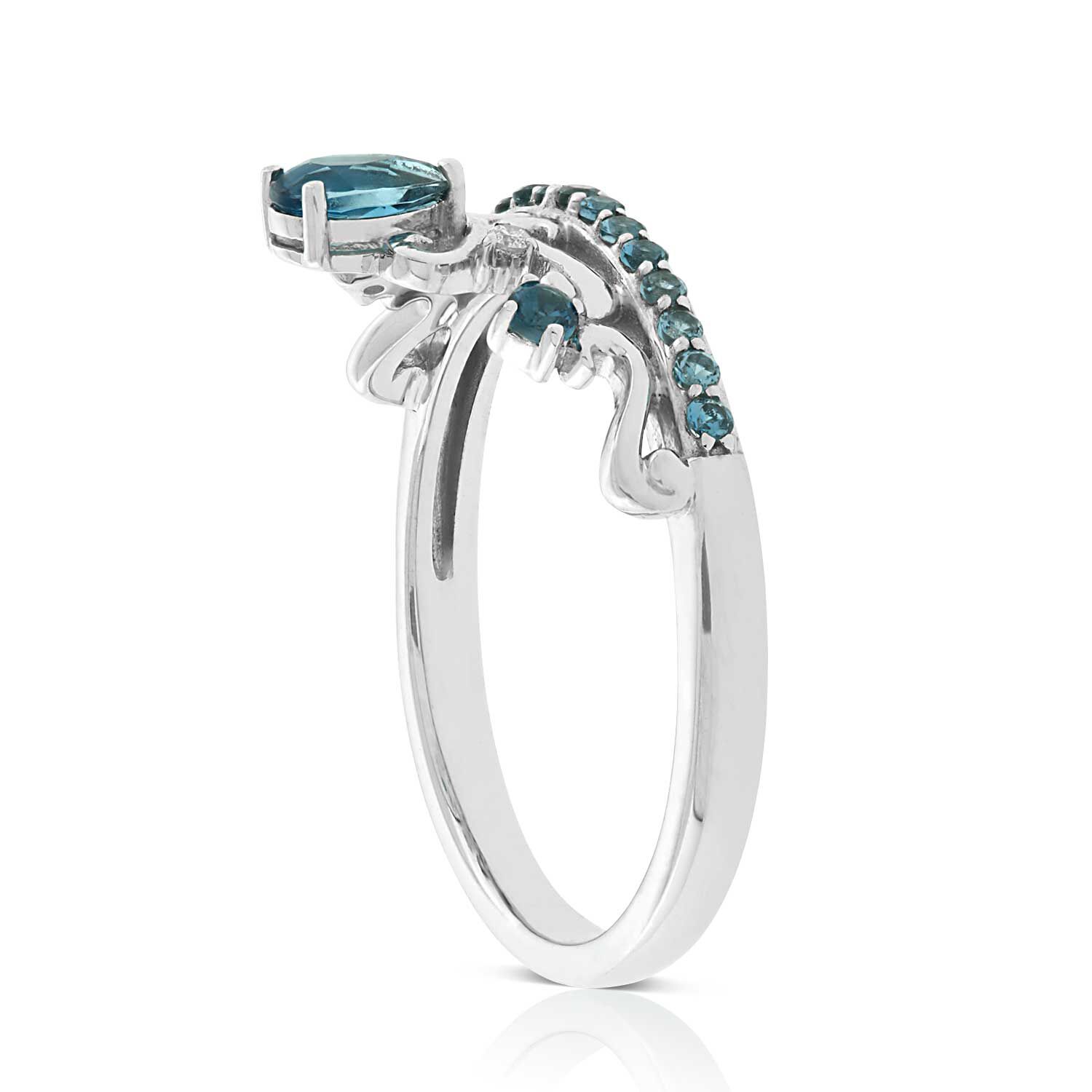 Blue Topaz & Diamond Crown Ring 14K