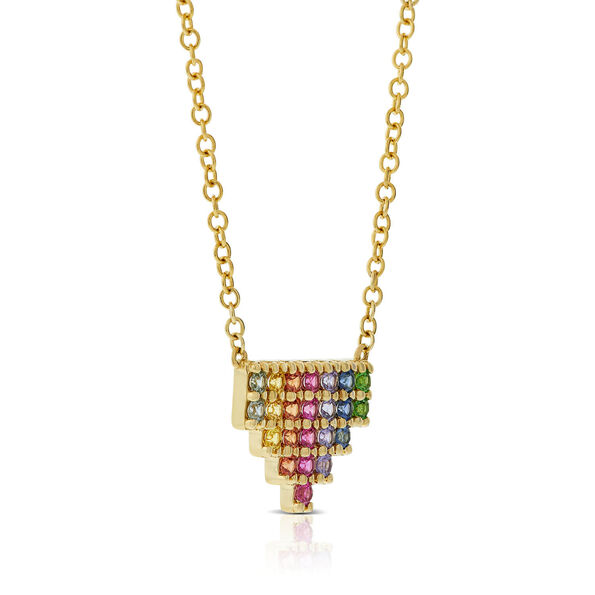 Rainbow Sapphire & Tsavorite Garnet Mini Pyramid Necklace, 14K Yellow Gold