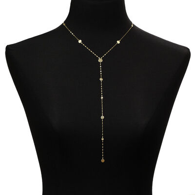 Circle Disc Lariat Necklace 14K