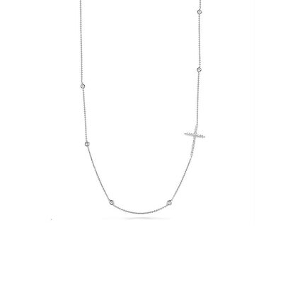 Roberto Coin Tiny Treasures Stationed Cross Diamond Necklace, 18K White Gold