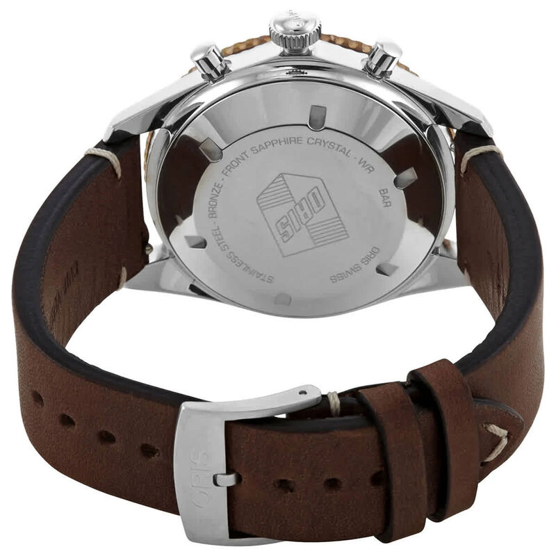 Oris Divers Sixty-Five Automatic Chronograph Stainless Steel Brown Leather Strap Black Dial Watch, 43 mm image number 2