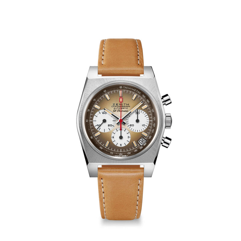 Zenith CHRONOMASTER Revival El Primero A385 Watch Brown Dial Brown Leather Strap, 37mm image number 1