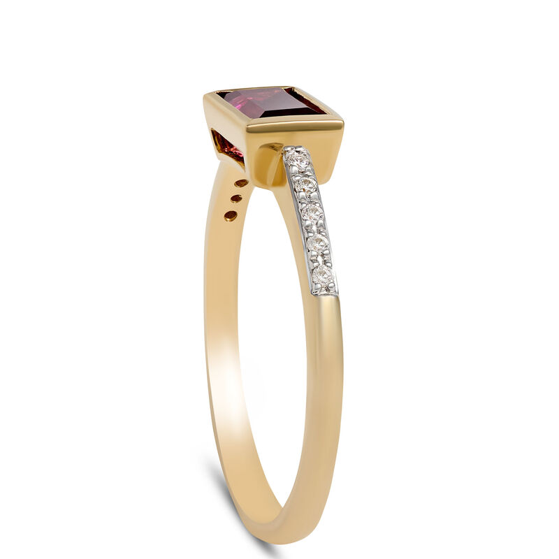 Baguette Garnet and Round Diamond Ring, 14K White and Yellow Gold image number 1