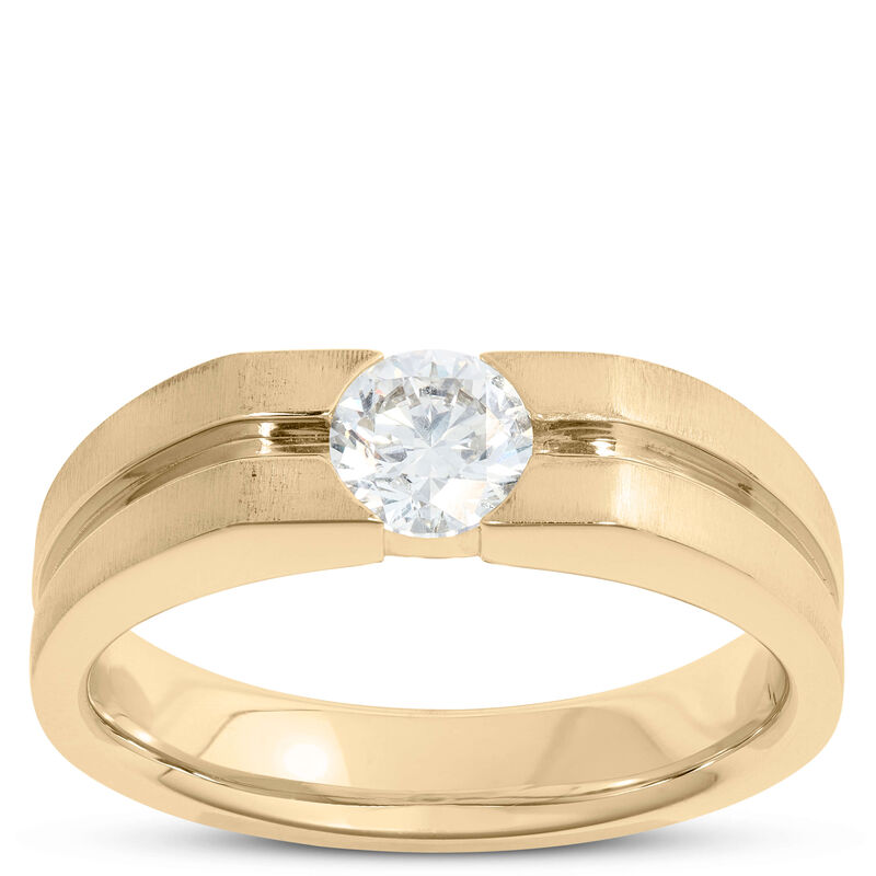 Gents Negative Channel Diamond Ring, 18K Yellow Gold image number 0