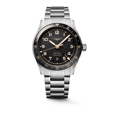 Longines Spirit Zulu Time Black Dial Watch, 42mm