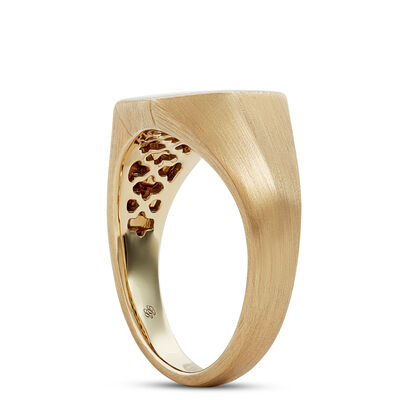 Brushed Offset Hexagon Signet Ring 14K, Size 10.5